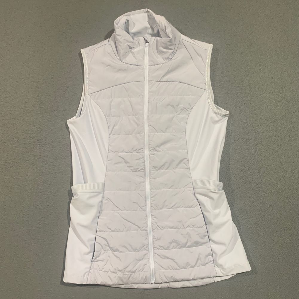 CRZ YOGA Womens Padded Quilted Vest Light Blue Zip Up Mock Neck Size‎ 8/10